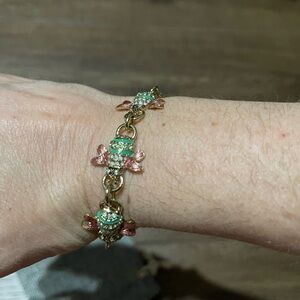 Napier Signed GoldTone Beetle Bee Bug Enamel Rhinestones 7.4” Bracelet